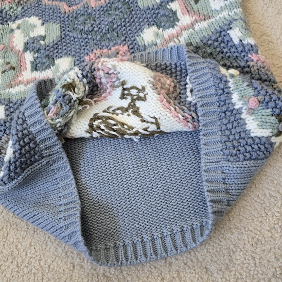 Vintage East West Cottagecore Blue Floral Swirl Sweater Womens Size Large - Picture 6 of 9